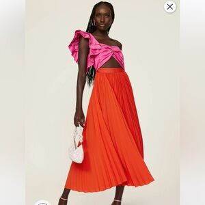 AMUR Pink Cleopatra Pleated Dress Orange one shoulder ruffle 8 rent the runway